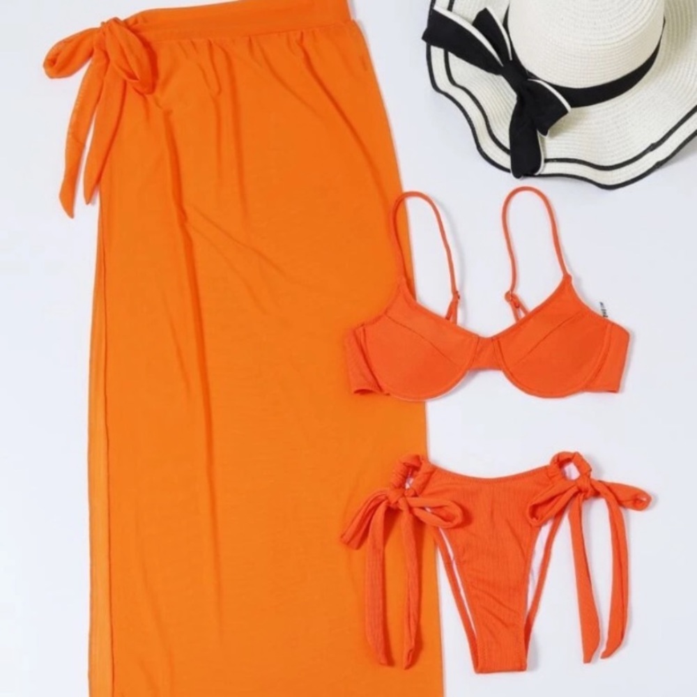 orange 3 piece swim set